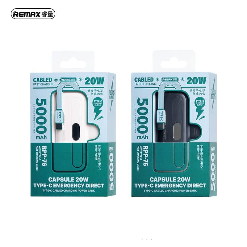 REMAX RPP-77 Serie Capsule 20W Powerbank 5000mAh con cavo iPhone a ricarica rapida, bianco – 3