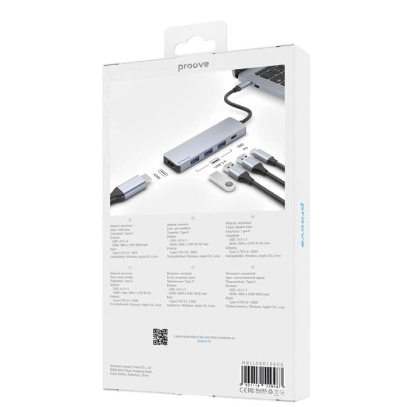Proove - 5-in-1 HDMI Iron Link, (2x USB-A, 1x USB-A, HDMI 3840x2160 30Hz) Silver – 4