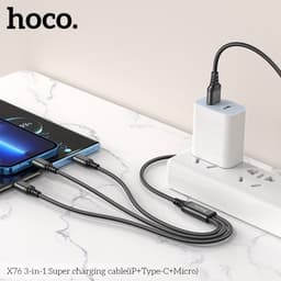 Hoco X76 3-in-1 Super charging cable(iP+Type-C+Micro), black – Bild 4