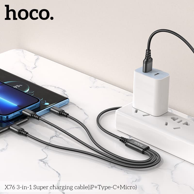 Hoco X76 3-in-1 Super charging cable(iP+Type-C+Micro), schwarz – 4