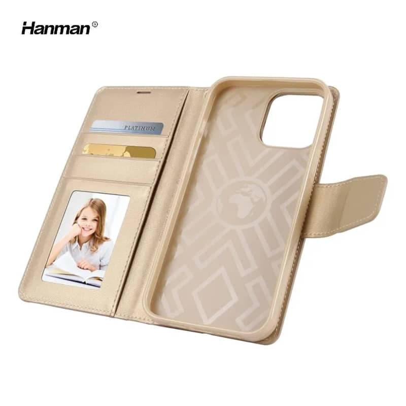 Apple iPhone 13 - Hanman Mill Flip Case mit 3 Kartenfächern, gold