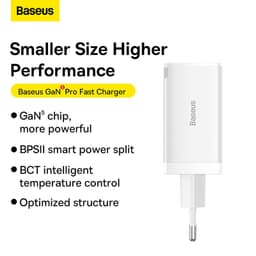 Baseus - GaN5 Pro - Schnellladegerät 2C+U, 65W EU, Weiss (CCGP120202) – Bild 4
