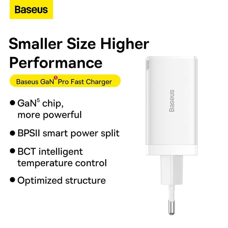 Baseus - GaN5 Pro - Schnellladegerät 2C+U, 65W EU, Weiss (CCGP120202) – 4