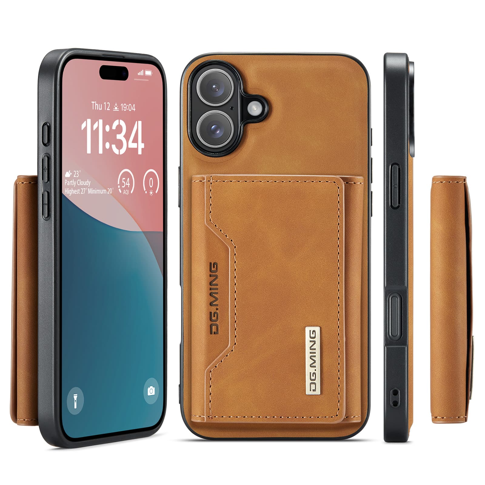 iPhone 13 Mini - DG.MING Back Case, aspect cuir, porte-cartes & fermeture magnétique, housse de protection, brun chameau