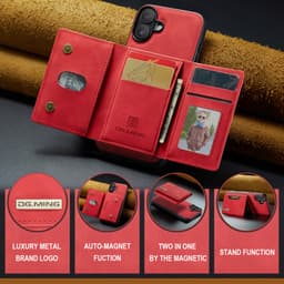 iPhone 13 Mini - DG.MING Back Case, aspect cuir, porte-cartes & fermeture magnétique, Housse de protection, Rouge – Bild 9