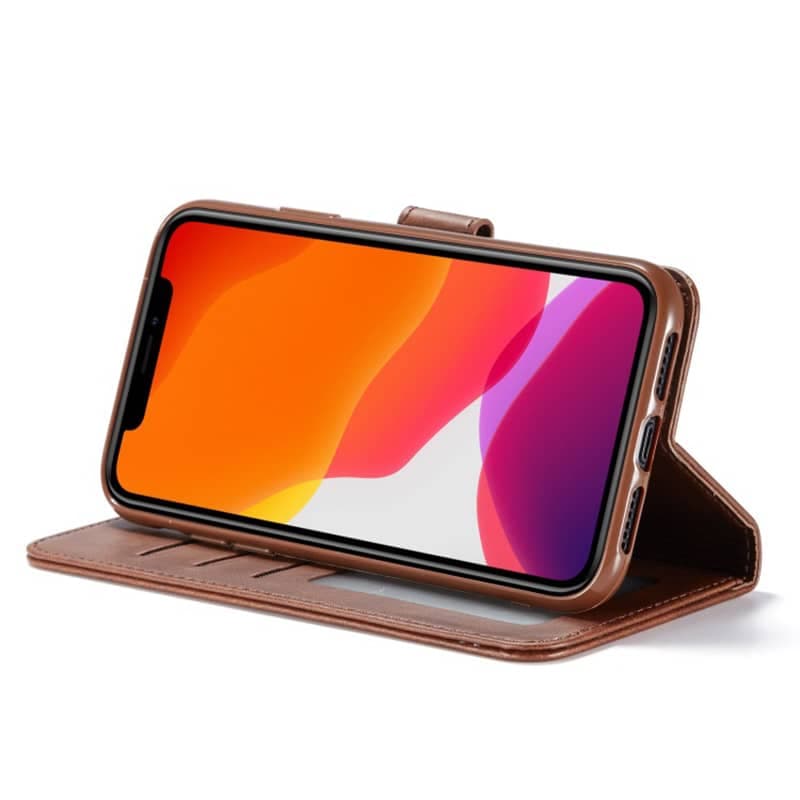 iPhone 14 Pro Max - LC.IMEEKE Wallet Etui mit 3 Kartenfächern & Magnetverschluss, Braun – 4