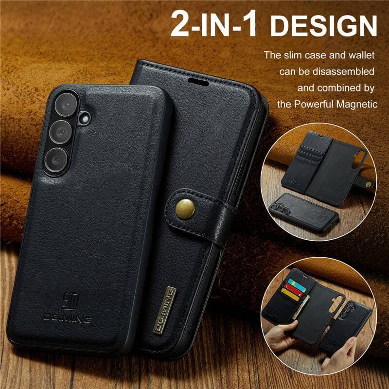 Samsung Galaxy S25 FE - DG.MING Flip Case, 3 card slots, magnetic closure, leather look, black – 3