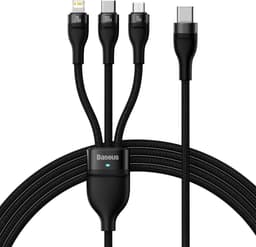 Baseus Flash Series Ⅱ One-for-three Fast Charging Cable USB to M+L+C 100W 1.5m noir (CASS030001) – Bild 1