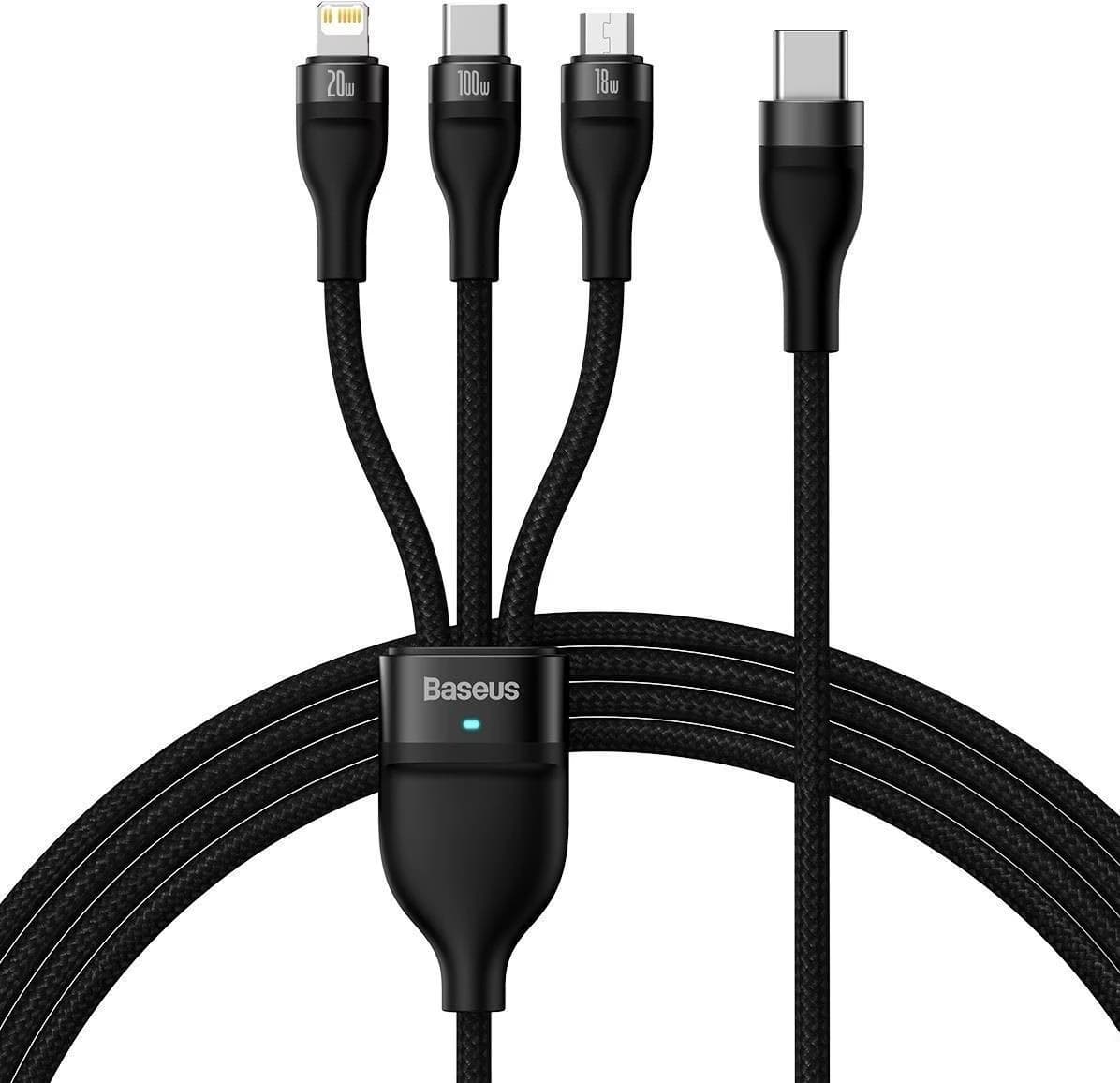 Baseus Flash Series Ⅱ One-for-three Fast Charging Cable USB to M+L+C 100W 1.5m schwarz (CASS030001)
