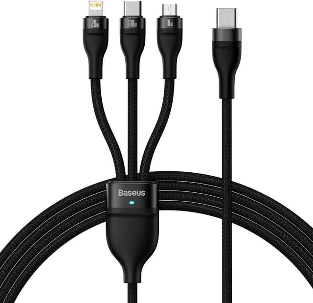 Baseus Flash Series Ⅱ One-for-three Fast Charging Cable USB to M+L+C 100W 1.5m noir (CASS030001)