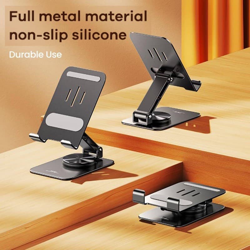 REMAX - RM-C38 Supporto da tavolo in metallo per smartphone e tablet, ruotabile a 360°, nero – 4