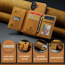 iPhone 13 Mini - Custodia posteriore DC.MING, look pelle, slot per carte e chiusura magnetica, cover protettiva, marrone cammello – Bild 9