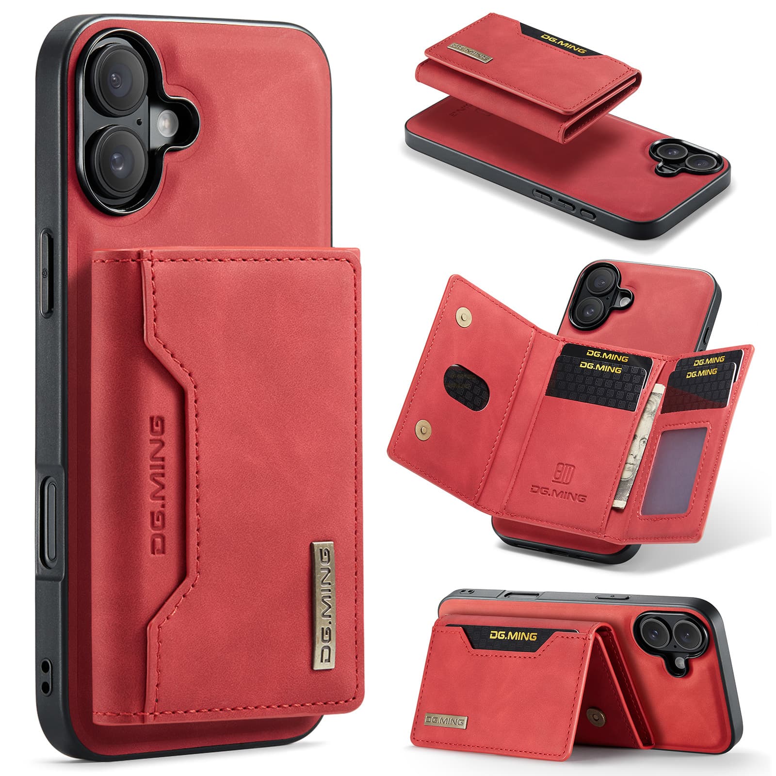 iPhone 13 Mini - DG.MING Back Case, aspect cuir, porte-cartes & fermeture magnétique, Housse de protection, Rouge – 3