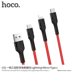 HOCO three charging cable, lightning+micro+type-c in rot (U31) – Bild 4