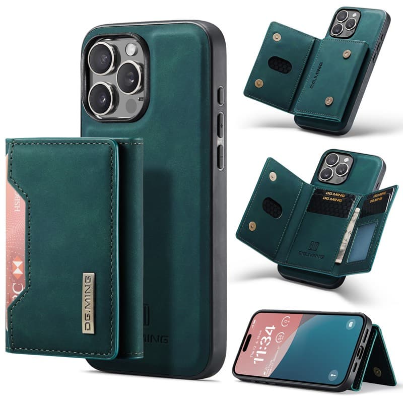 iPhone 16 Pro Max - Custodia posteriore DC.MING, look pelle, slot per carte e chiusura magnetica, custodia protettiva, verde – 4