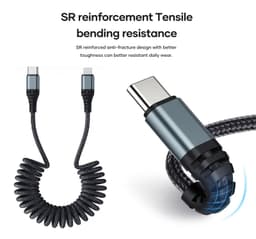 ROCK PD 20W USB-C vers Lightning Câble à ressort - Chargement rapide & données, nylon, noir – Bild 3