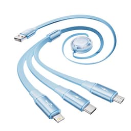 Cavo dati 3 in 1 - Serie Rock Honeycomb, Micro-USB, USB-C, Lightning, azzurro, retrattile, 110 cm – Bild 1