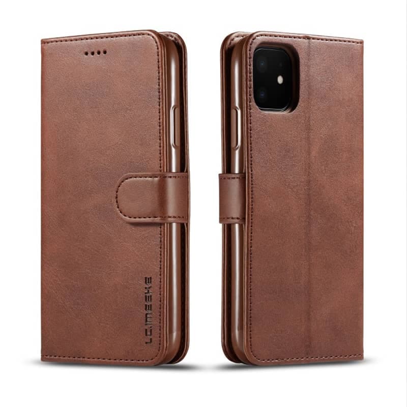 iPhone 12 Mini - Etui portefeuille LC.IMEEKE avec 2 compartiments pour cartes & fermeture magnétique, marron