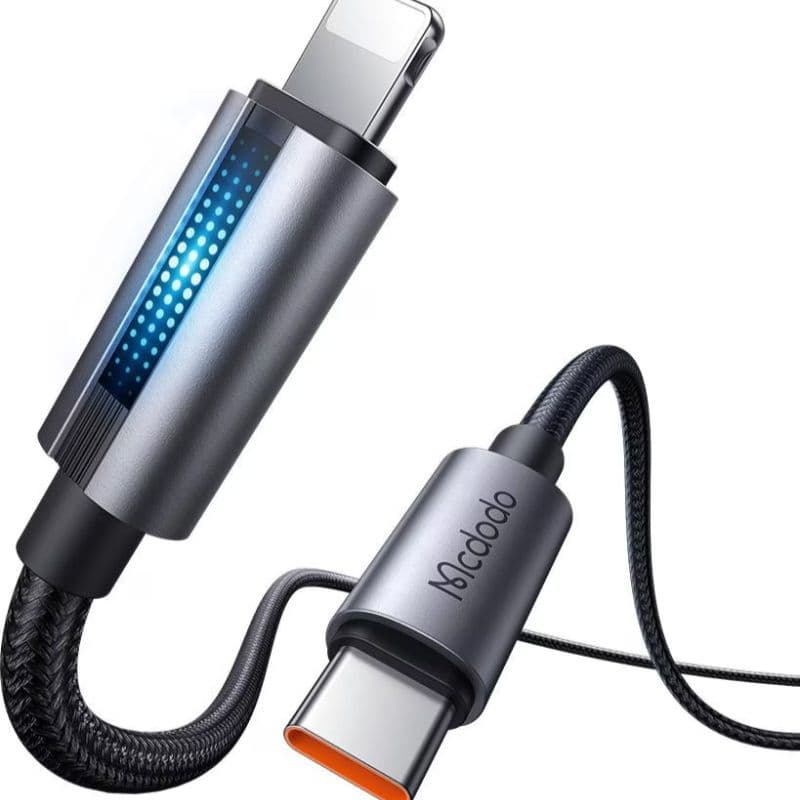 McDodo -Câble de charge USB-C vers Lightning avec voyant de charge, 1.2m, noir – 2