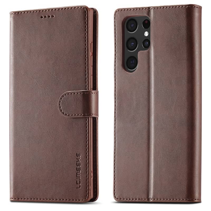 Samsung S10e - LC.IMEEKE Custodia a portafoglio con 3 scomparti per carte e chiusura magnetica, marrone