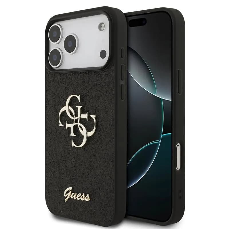 iPhone 17 Pro Max - Custodia Guess Metal Logo Glitter, Nero GUHCP17XHG4SGK