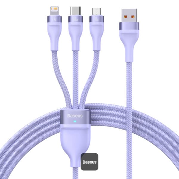 Baseus Flash Series Ⅱ One-for-three Fast Charging Cable USB to M+L+C 100W 1.5m Violet (CASS030005)
