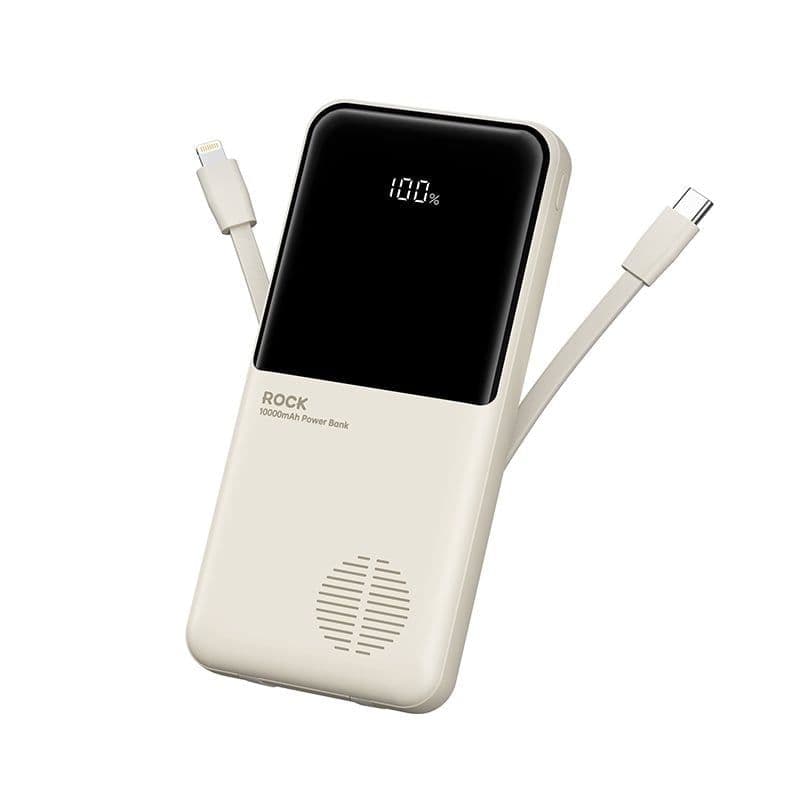 Rock - P65 PD20W 10000mAh, Powerbank con cavi integrati, beige