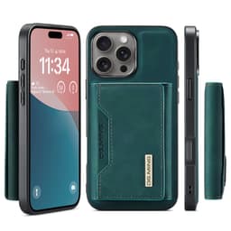 iPhone 13 - DG.MING Back Case, aspect cuir, porte-cartes & fermeture magnétique, Housse de protection, Vert – Bild 1