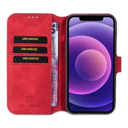 iPhone 13 - DG.MING Custodia flip vintage con 3 scomparti per carte e chiusura magnetica, look pelle, custodia protettiva, rosso – Bild 6