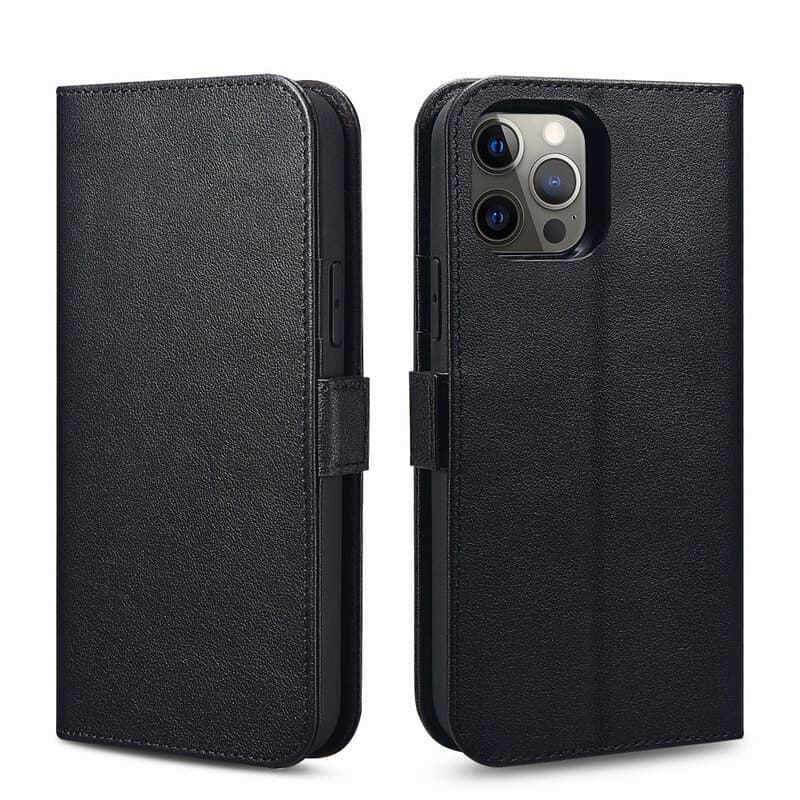 iPhone 11 Pro Max - Nappa genuine leather wallet case (2 in 1) RIX1112-BK, black