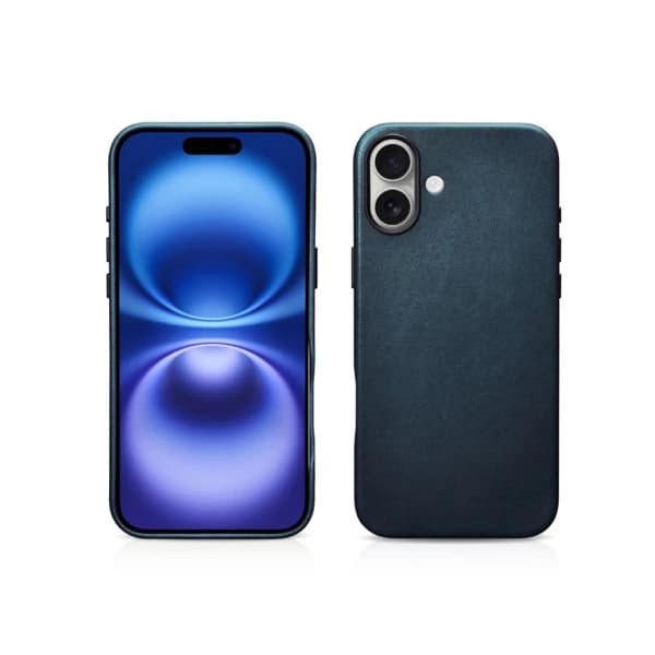 iPhone 16 - iCarer Oil Wax Premium Echtleder mit Magsafe Backcover Dunkelgrün (WMI16240701-BU)