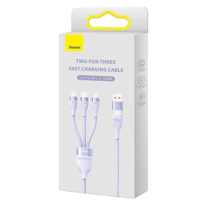 Baseus - Flash Serie Ⅱ - 2-in-1 Ladekabel U+C auf M+L+C, 100W 1.2m, Lila (CASS030105) – 2
