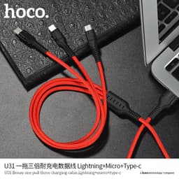 HOCO three charging cable, lightning+micro+type-c in rot (U31) – Bild 7