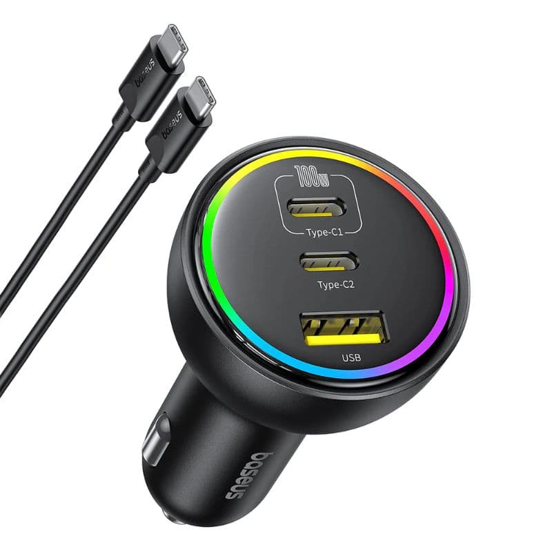 Baseus - Multi-Port Fast Car Charger C+C+U, 152.2W Set, Schwarz – 4