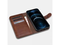 iPhone 12 Pro Max - iCarer Crazy Horse genuine leather wallet case, 2in1 with RFID protection, brown – Bild 3