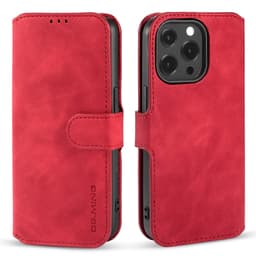 iPhone 13 Pro - DG.MING Vintage Flip Case with 3 card slots and magnetic closure, leather look, protective case, red – Bild 1