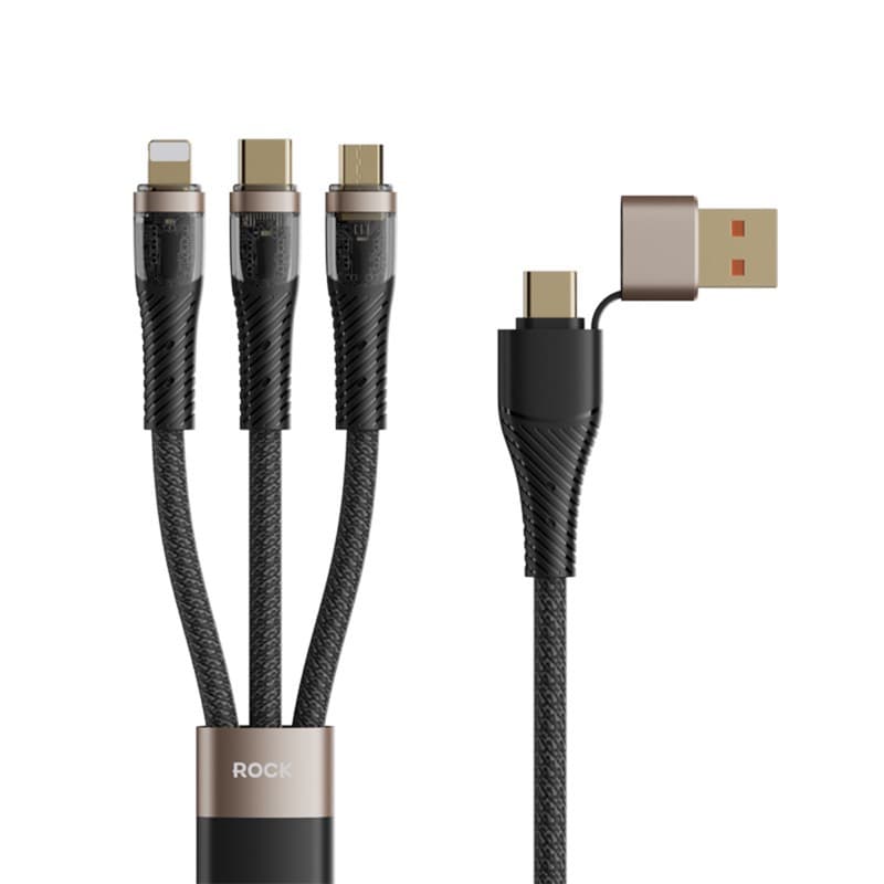 Rock - Transparency Series - 3-in-2 Ladekabel U+C auf M+L+C, 100W 1.5m, Schwarz