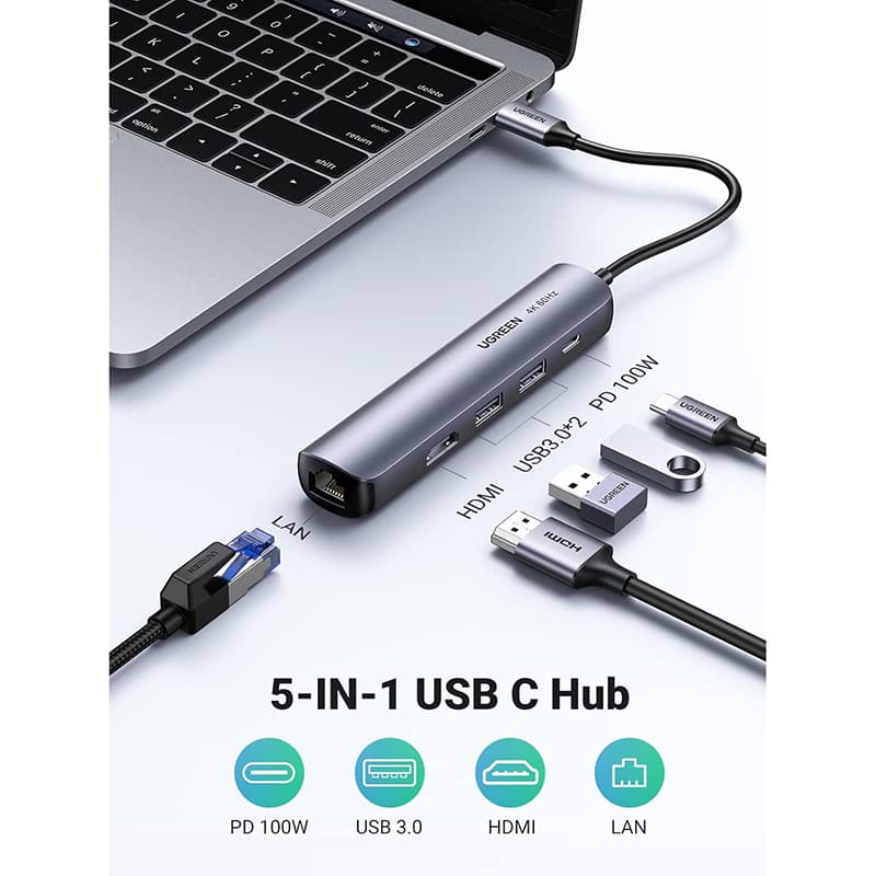 Ugreen - USB-C Hub 5-in-1 with HDMI & Ethernet (CM418 / 10919), silver/black – 4