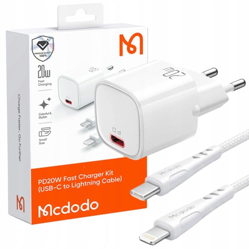 Mcdodo - Kit Nano charger, câble USB-C vers Lightning (Travel-Set), 20W, Blanc