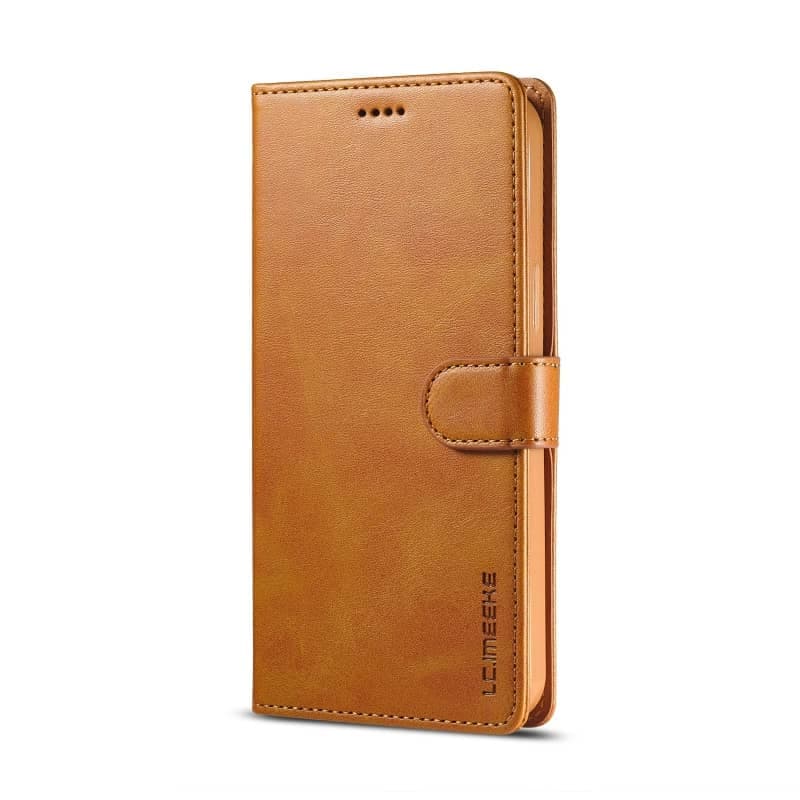 iPhone XR - LC.IMEEKE Wallet Etui mit 3 Kartenfächern & Magnetverschluss, hellbraun/orange – 2