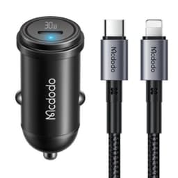 Mcdodo - Kit di ricarica rapida per auto da 30W - incl. cavo Lightning e USB-C da 1,2 m, nero – Bild 1