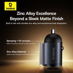 Baseus - Tiny Star Mini Car Charger, Fast Charging Lightning Cable + USB-C Port, 30W, noir – Bild 5