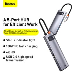 Baseus - Serie Metal Gleam - Docking station HUB Type-C multifunzione 5 in 1, grigio (CAHUB-CX0G) – Bild 7