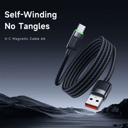 McDodo - USB-A to USB-C Magnetic Self Winding Cable, Fast Charging,1.2m, Schwarz – Bild 3