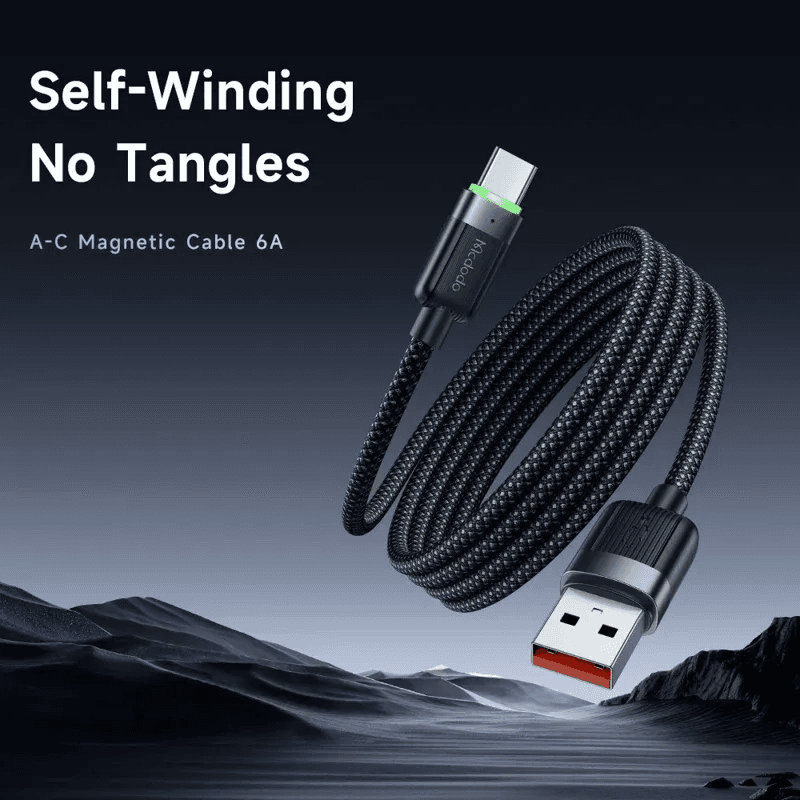 McDodo - USB-A to USB-C Magnetic Self Winding Cable, Fast Charging,1.2m, Schwarz – 3