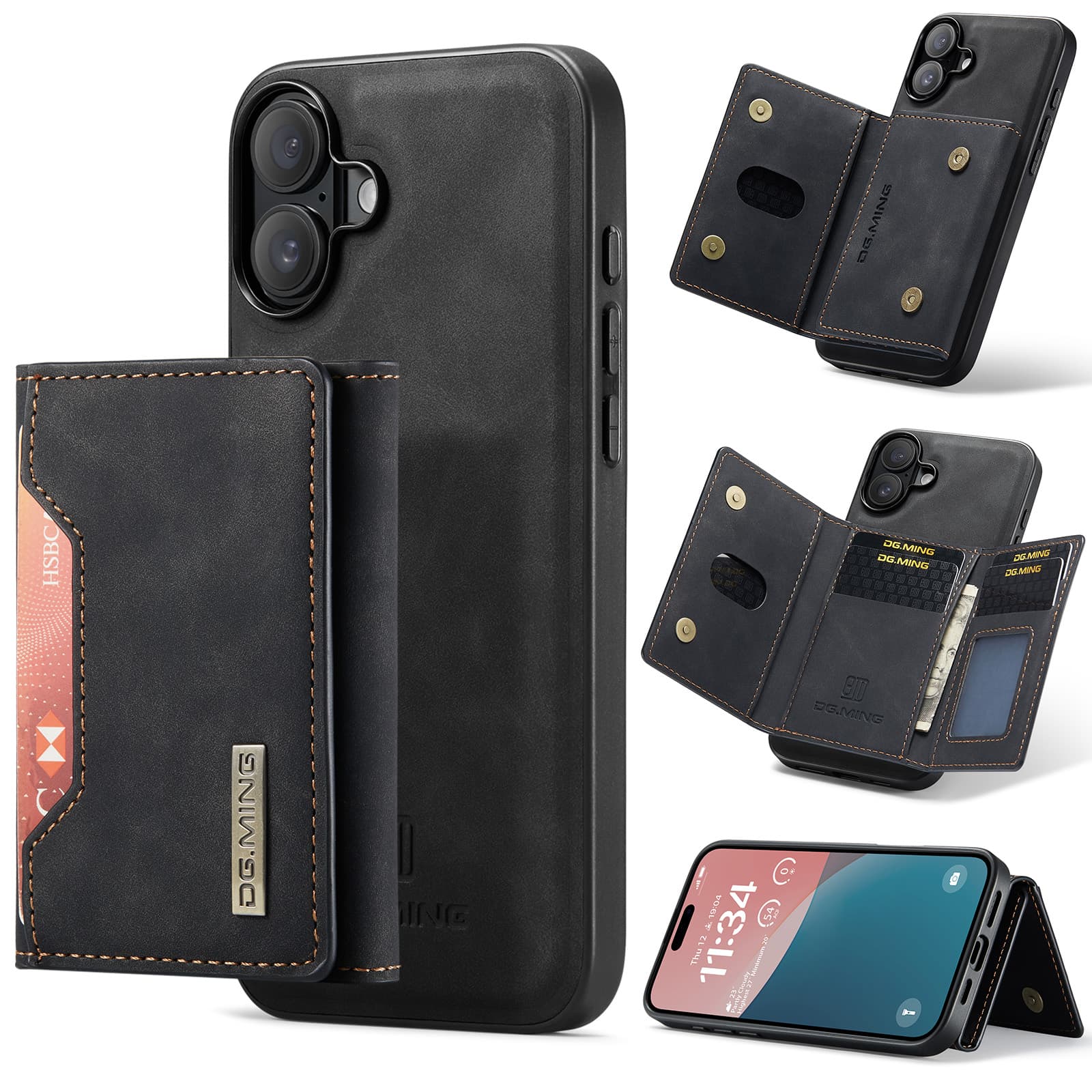 iPhone 11 - DG.MING Etui, Leder-Optik, Kartenfach & Magnetverschluss, Schwarz – 4