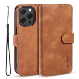 iPhone 14 Pro - DG.MING Custodia flip vintage con 3 slot per carte e chiusura magnetica, look pelle, cover protettiva, marrone cammello – Bild 2