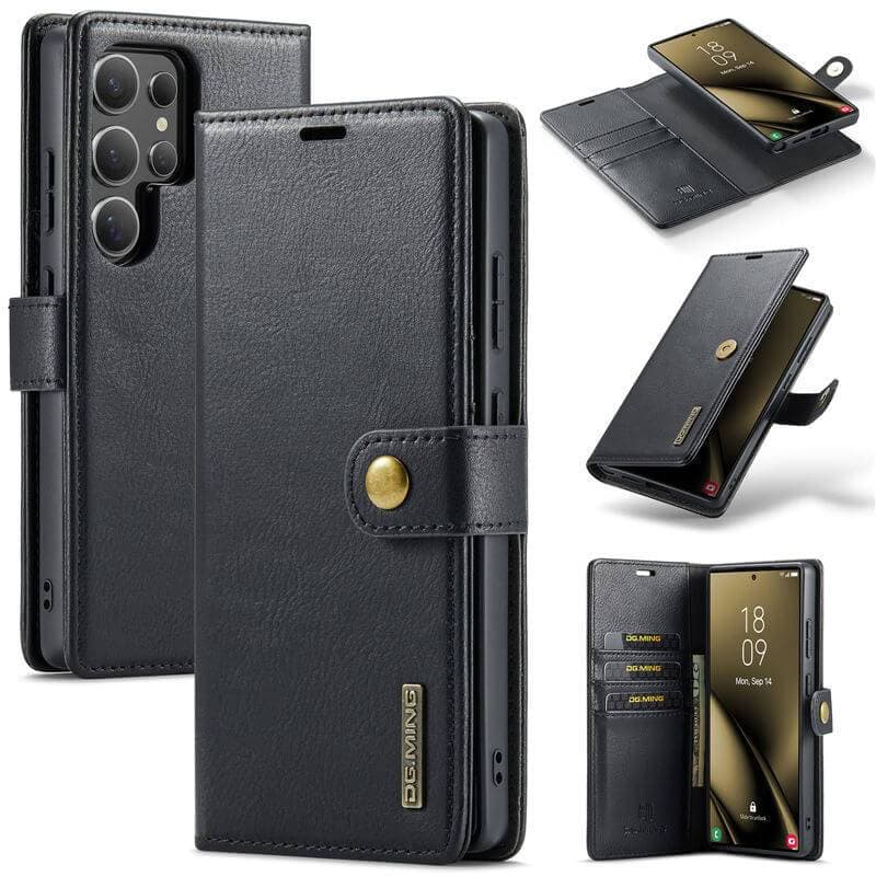 Samsung Galaxy S25 FE - DG.MING Flip Case, 3 card slots, magnetic closure, leather look, black