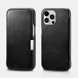 iPhone 13 Pro Max - Custodia folio in vera pelle con clip in metallo della serie Vintage nera RIX1308-BK – Bild 2