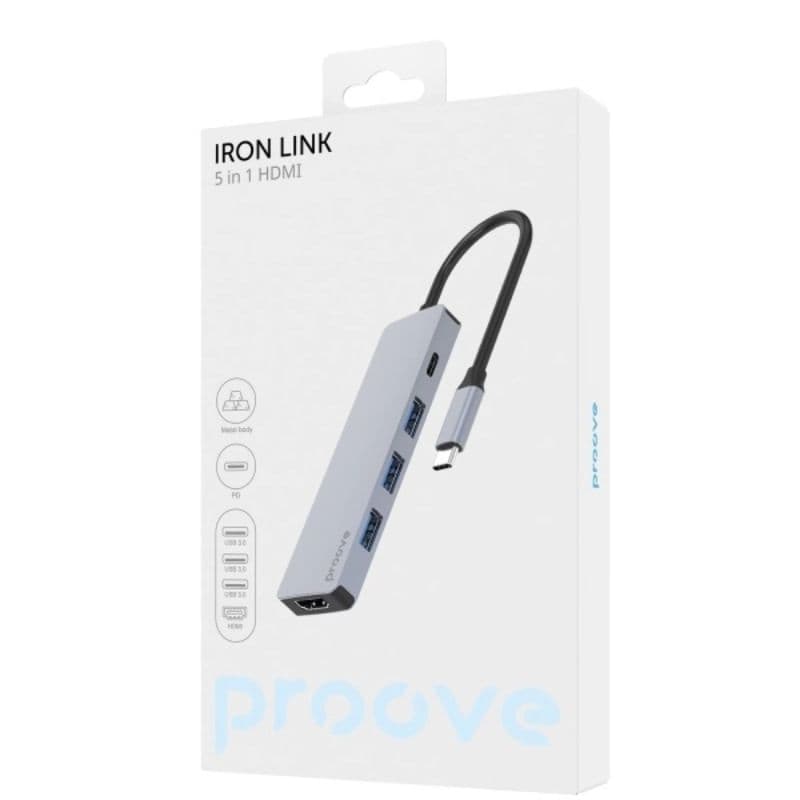 Proove - 5-in-1 HDMI Iron Link, (2x USB-A, 1x USB-A, HDMI 3840x2160 30Hz) Silver – 3